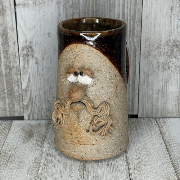 Vintage Handmade Pottery Stoneware Mug Ugly Face Mug - Picture 1 of 7